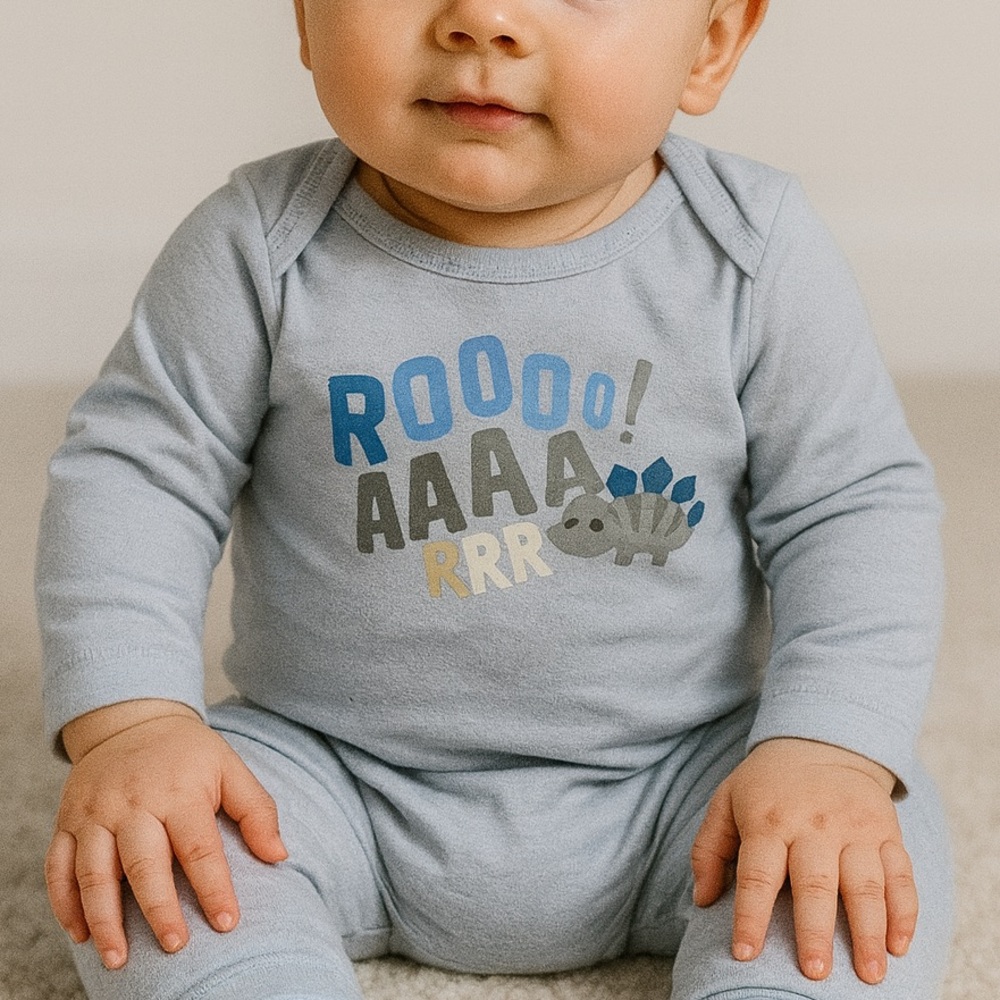 Light Blue Dinosaur Print Kids Bodysuit